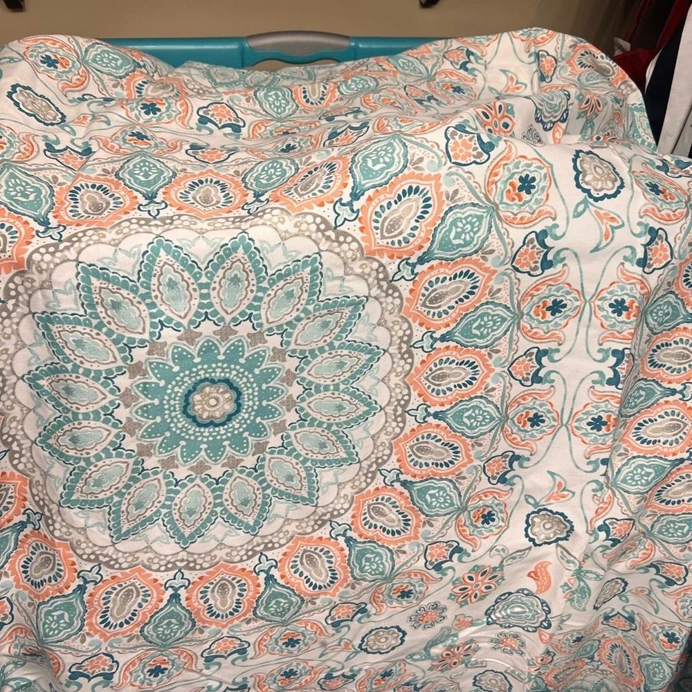 Cynthia Rowley Boho Medallion Shower Curtain Aqua Coral Paisley 72x72